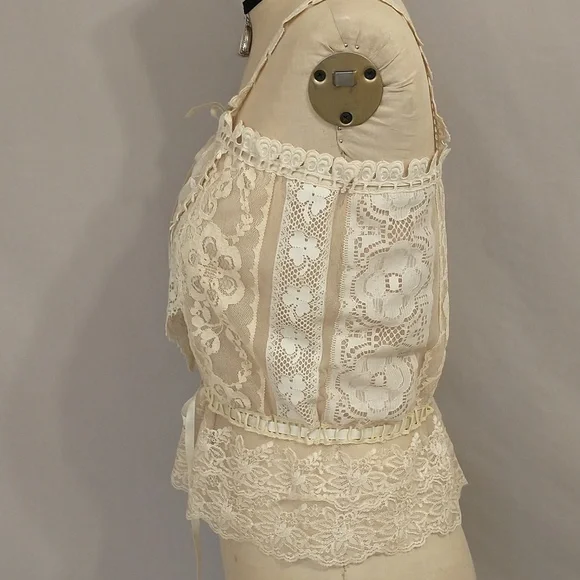 OOAK Handmade Lace Bodice Crop Top Camisole Style Cream Ecru Ivory SeeMeasure - Picture 7 of 12